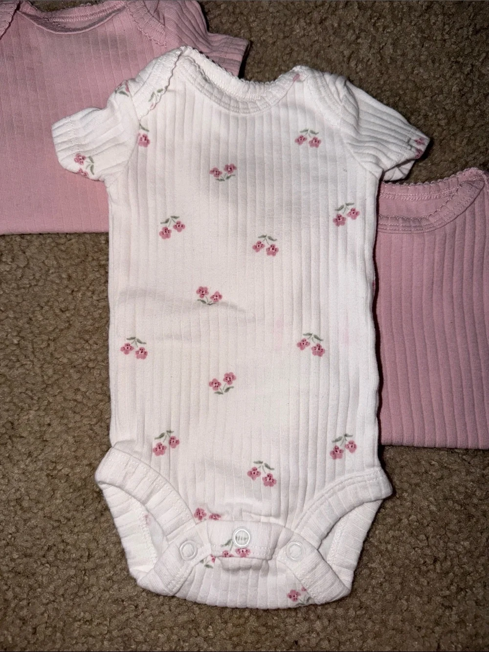 Carter's Ribbed Short Sleeve Bodysuit Set (3pc) - Pink & White Floral